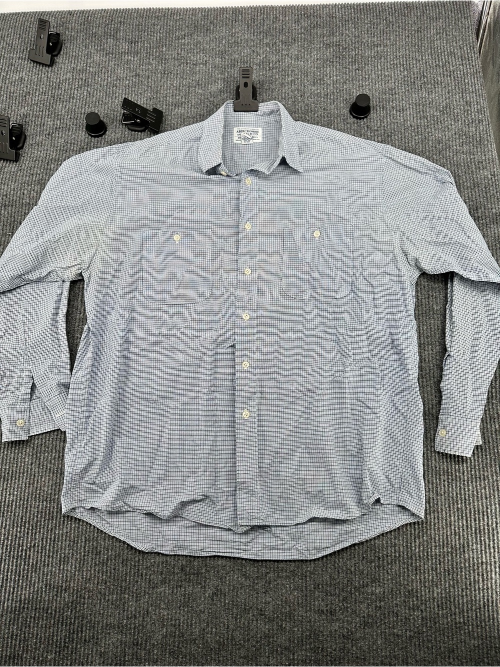 Abercrombie & Fitch Light Blue Micro-Check Button-Down Shirt